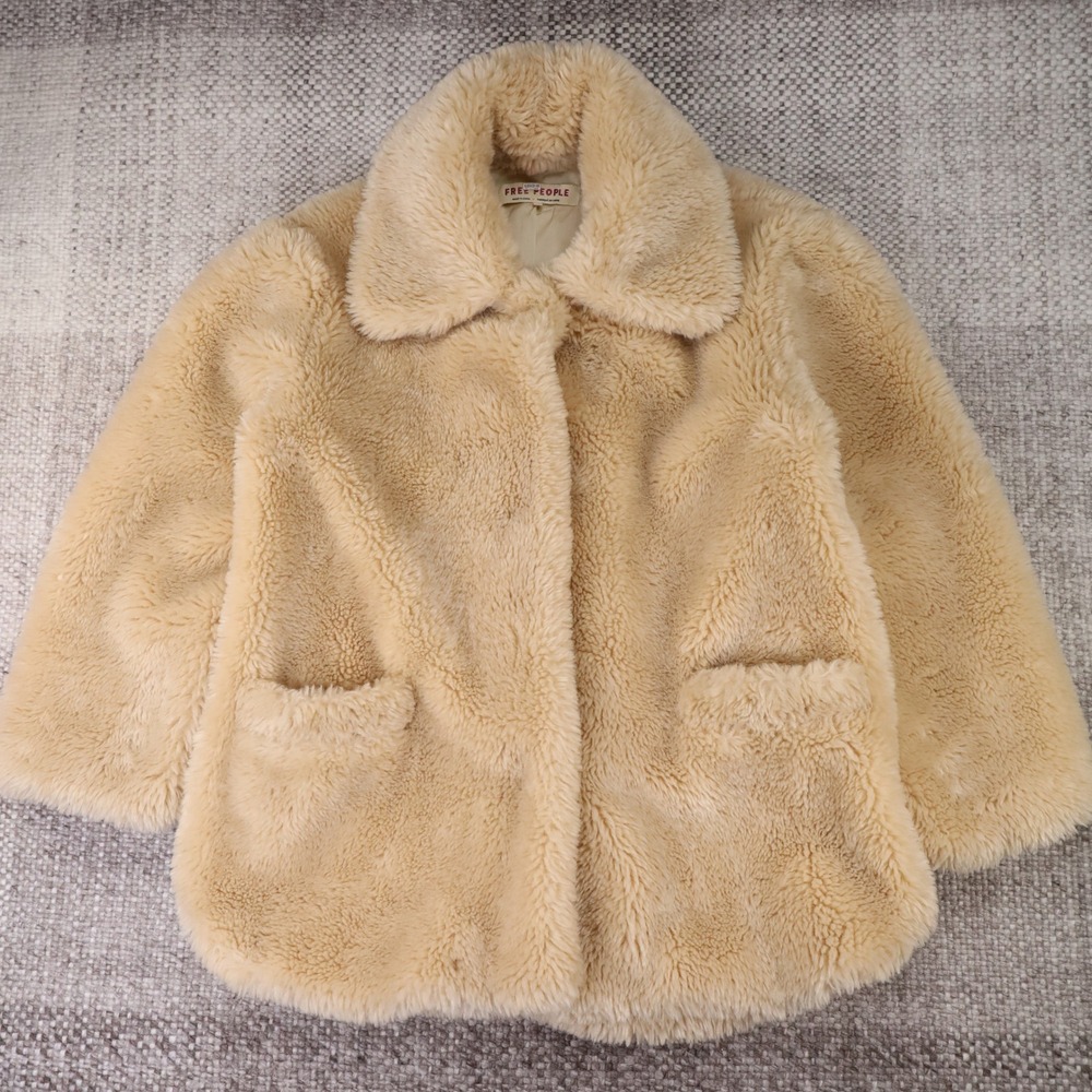 Free People Faux Fur Teddy Coat Cream Beige Snap Front OB1785689 Medium